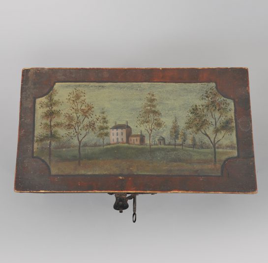 Small Paint-Decorated Wood Box with Key